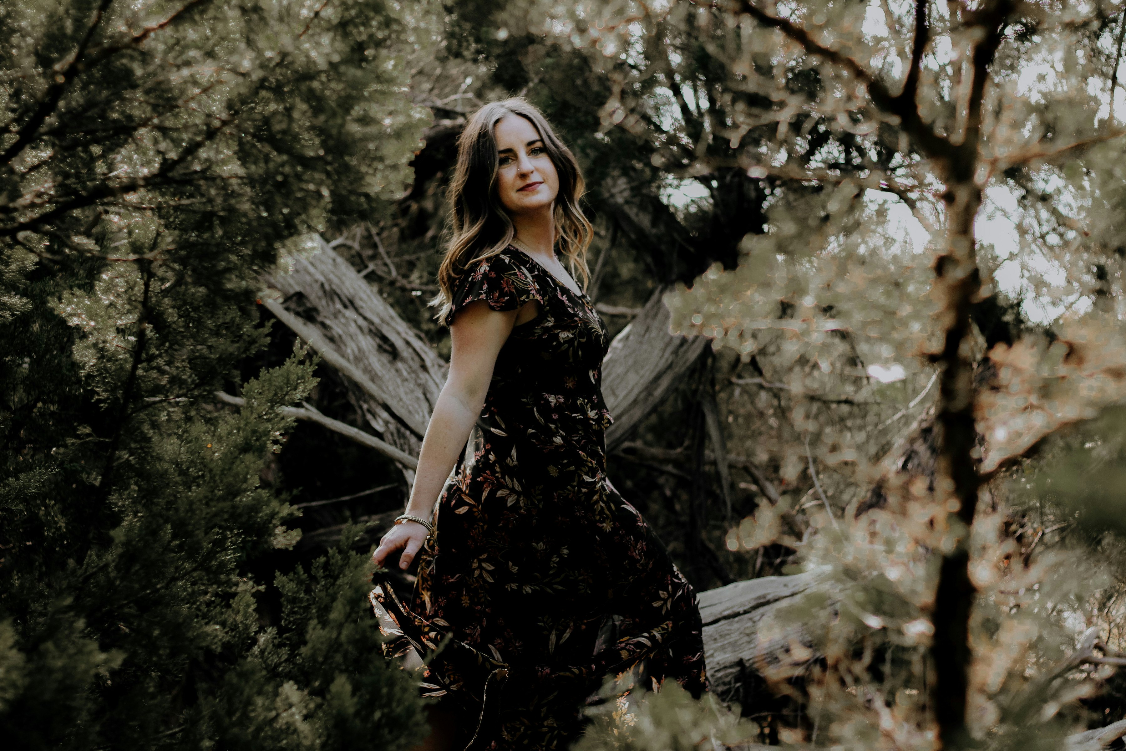 woman running in forest